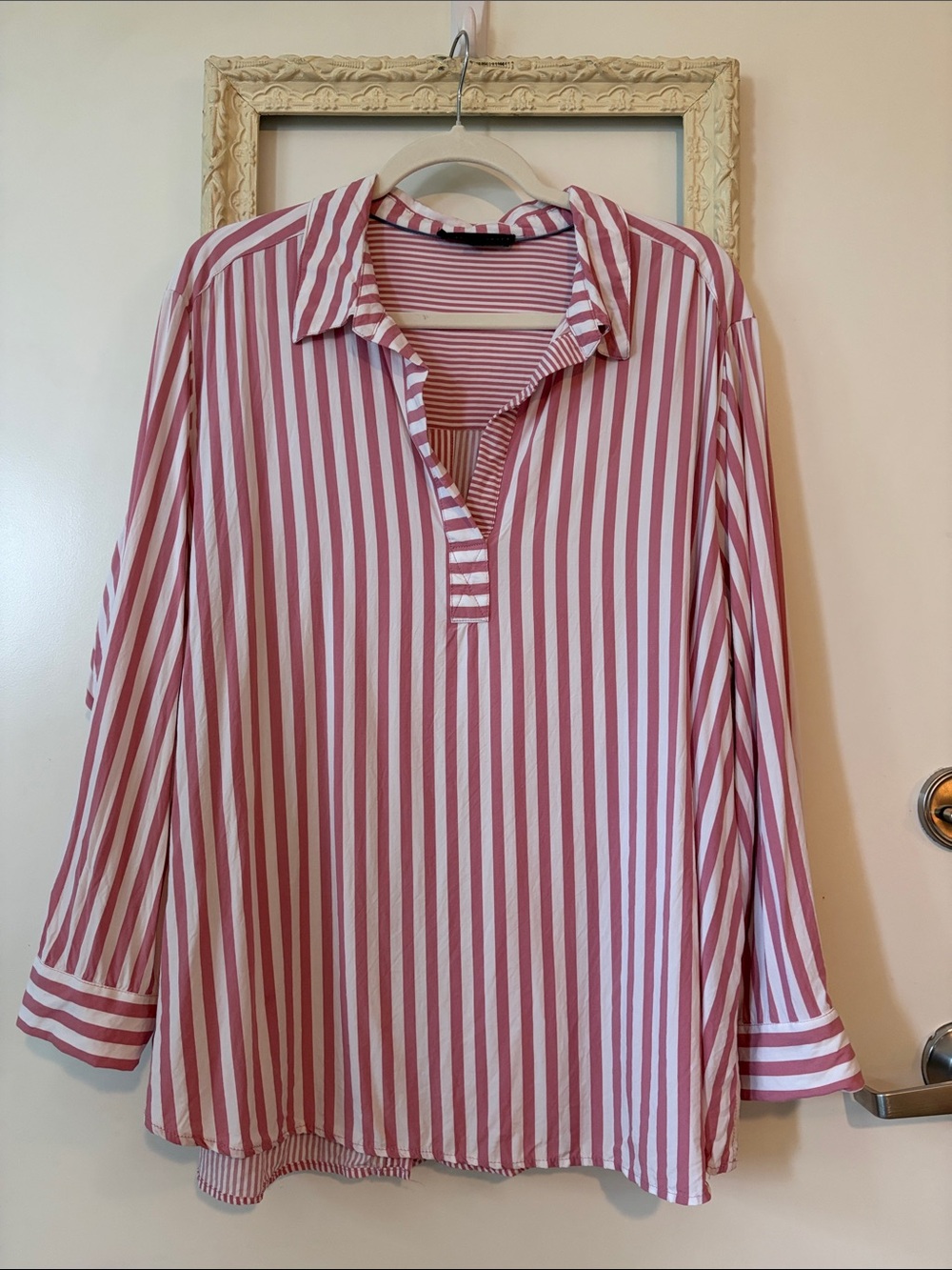 JANE + DELANCEY | Striped Pink and White Collared Women's Top - Picture 2 of 14
